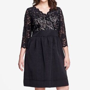 Eliza J Lace Faille Black Scalloped Fit & Flare Cocktail Dress